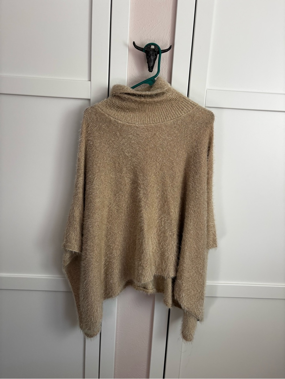 Akemi + Kin Cozy Women's Tan with gold angora like Turtleneck cape sweater